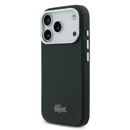 Lacoste Lacoste iPhone 17 Pro/iPhone 18 Pro Coque arrière MagSafe Bords métalliques Logo Petit Piqué iconique - Vert sinople