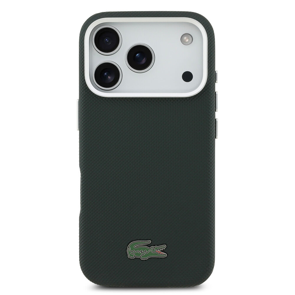 Lacoste Lacoste 17 Pro Backcover hoesje - MagSafe - Metal Edges - Iconic Petit Pique Logo - Sinople Green Lacoste Lacoste 17 Pro Backcover hoesje - MagSafe - Metal Edges - Iconic Petit Pique Logo - Sinople Green