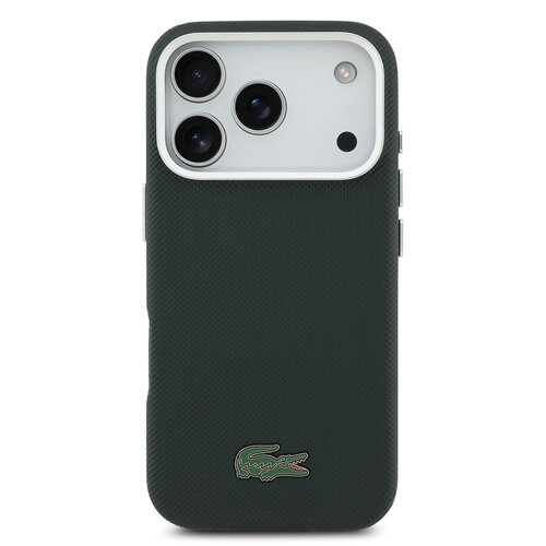 Lacoste Lacoste iPhone 17 Pro/iPhone 18 Pro Coque arrière MagSafe Bords métalliques Logo Petit Piqué iconique - Vert sinople