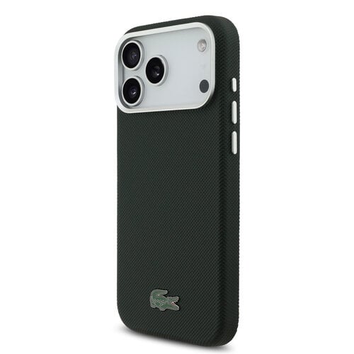 Lacoste Lacoste iPhone 17 Pro Max/iPhone 18 Pro Max Coque arrière MagSafe Bords métalliques Logo Petit Piqué iconique - Vert sinople