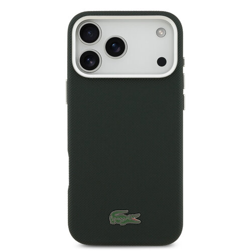 Lacoste Lacoste iPhone 17 Pro Max/iPhone 18 Pro Max Coque arrière MagSafe Bords métalliques Logo Petit Piqué iconique - Vert sinople