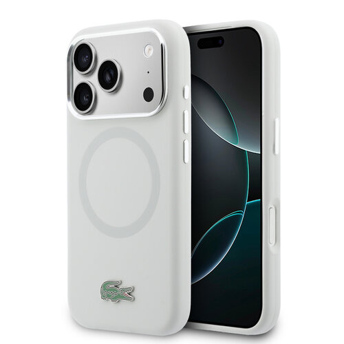 Lacoste Lacoste iPhone 17 Pro Max/iPhone 18 Pro Max Coque arrière MagSafe Bords et logo métalliques - Gris