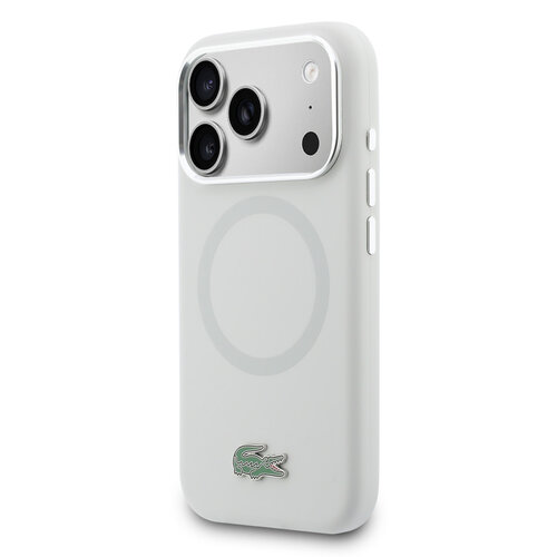 Lacoste Lacoste iPhone 17 Pro Max/iPhone 18 Pro Max Coque arrière MagSafe Bords et logo métalliques - Gris