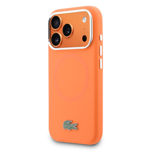 Lacoste Lacoste iPhone 17 Pro/iPhone 18 Pro Coque arrière MagSafe Bords et logo métalliques - Orange
