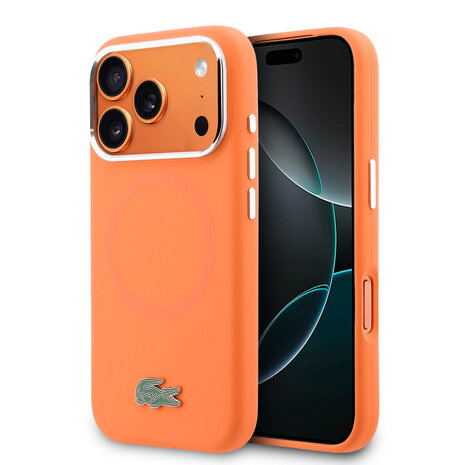 Lacoste Lacoste 17 Pro Max Back cover case - MagSafe - Metal Edges And Logo - Orange Lacoste Lacoste 17 Pro Max Back cover case - MagSafe - Metal Edges And Logo - Orange