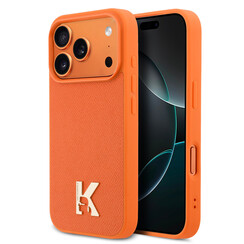 Karl Lagerfeld 17 Pro Backcover hoesje - MagSafe - Saffiano Leather - Metal K & Karl Logo - Oranje
