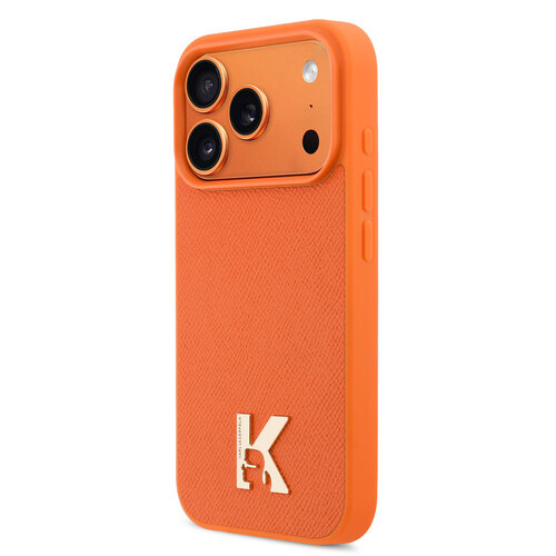 Karl Lagerfeld Karl Lagerfeld iPhone 17 Pro Max/iPhone 18 Pro Max Coque arrière MagSafe Cuir Saffiano Logo K & Karl métallique - Orange