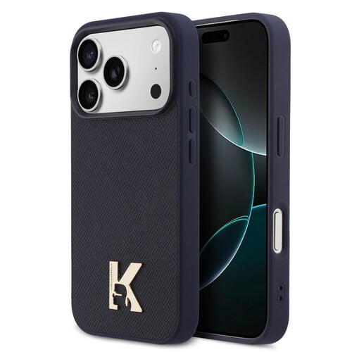 Karl Lagerfeld Karl Lagerfeld iPhone 17 Pro Max/iPhone 18 Pro Max Coque arrière MagSafe Cuir Saffiano Logo K & Karl métallique - Bleu marine