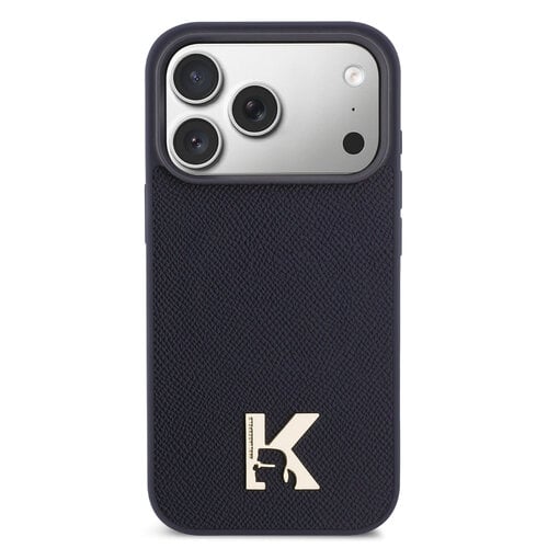 Karl Lagerfeld Karl Lagerfeld iPhone 17 Pro Max/iPhone 18 Pro Max Coque arrière MagSafe Cuir Saffiano Logo K & Karl métallique - Bleu marine