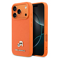 Karl Lagerfeld Karl Lagerfeld iPhone 17 Pro/iPhone 18 Pro Coque arrière MagSafe Cuir Saffiano Logo représentant les têtes de Karl & Choupette - Orange