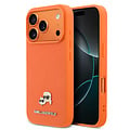 Karl Lagerfeld Karl Lagerfeld iPhone 17 Pro Max/iPhone 18 Pro Max Coque arrière MagSafe Cuir Saffiano Logo représentant les têtes de Karl & Choupette - Orange
