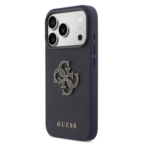 Guess Guess 17 Pro Back cover case - MagSafe - Saffiano Leather - 4G Resin Logo - Navy