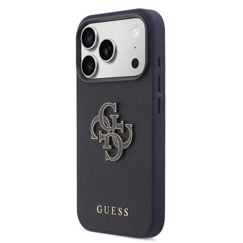 Guess Guess iPhone 17 Pro Max/iPhone 18 Pro Max Coque arrière MagSafe Cuir Saffiano Logo 4G en résine - Bleu marine