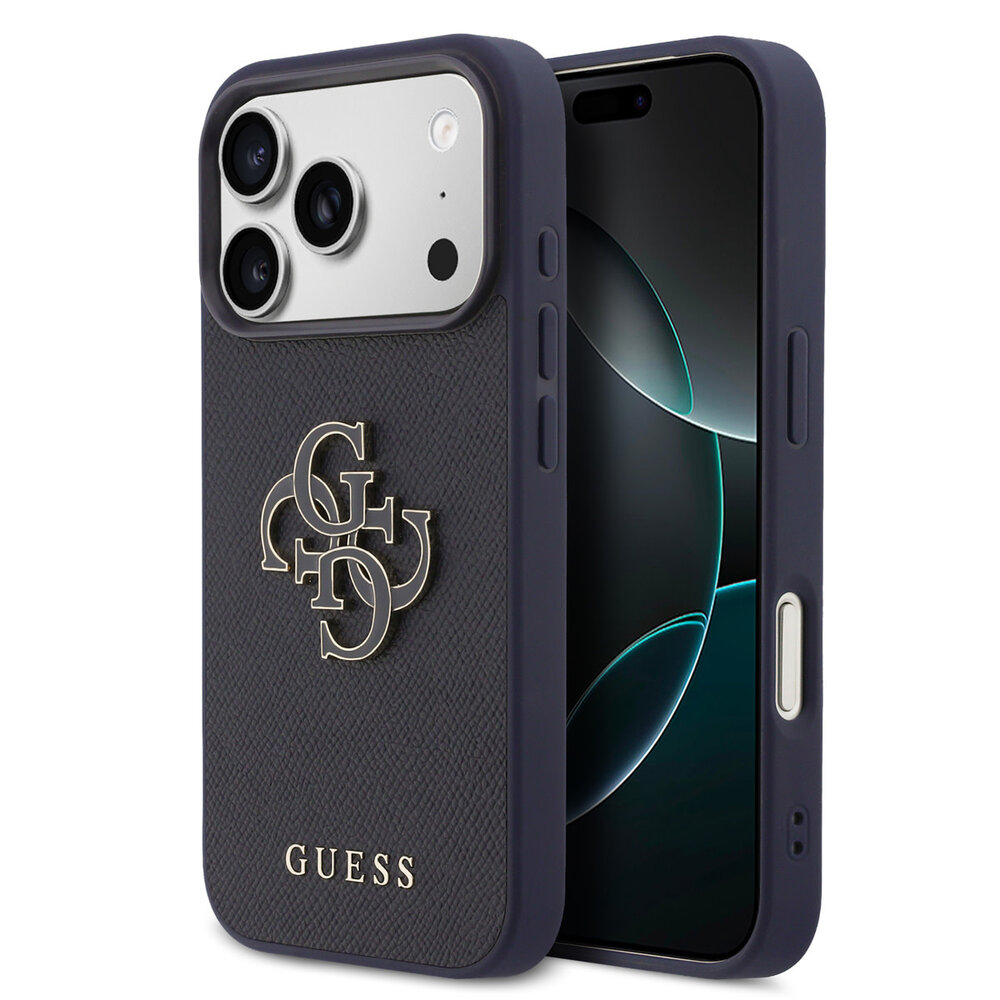 Guess Guess 17 Pro Back-Cover hul - MagSafe - Saffiano Leather - 4G Resin Logo - Navy Guess Guess 17 Pro Back-Cover hul - MagSafe - Saffiano Leather - 4G Resin Logo - Navy