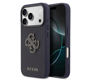 Guess Guess 17 Pro Back cover coque - MagSafe - Saffiano Leather - 4G Resin Logo - Navy