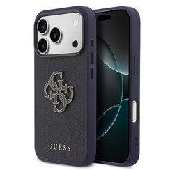 Guess 17 Pro Max Backcover hoesje - MagSafe - Saffiano Leather - 4G Resin Logo - Navy