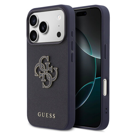 Guess Guess 17 Pro Max Back-Cover hul - MagSafe - Saffiano Leather - 4G Resin Logo - Navy