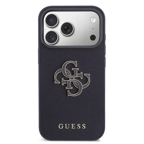 Guess Guess iPhone 17 Pro Max/iPhone 18 Pro Max Coque arrière MagSafe Cuir Saffiano Logo 4G en résine - Bleu marine