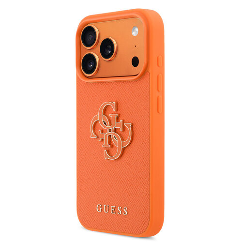 Guess Guess iPhone 17 Pro Max/iPhone 18 Pro Max Coque arrière MagSafe Cuir Saffiano Logo 4G en résine - Orange