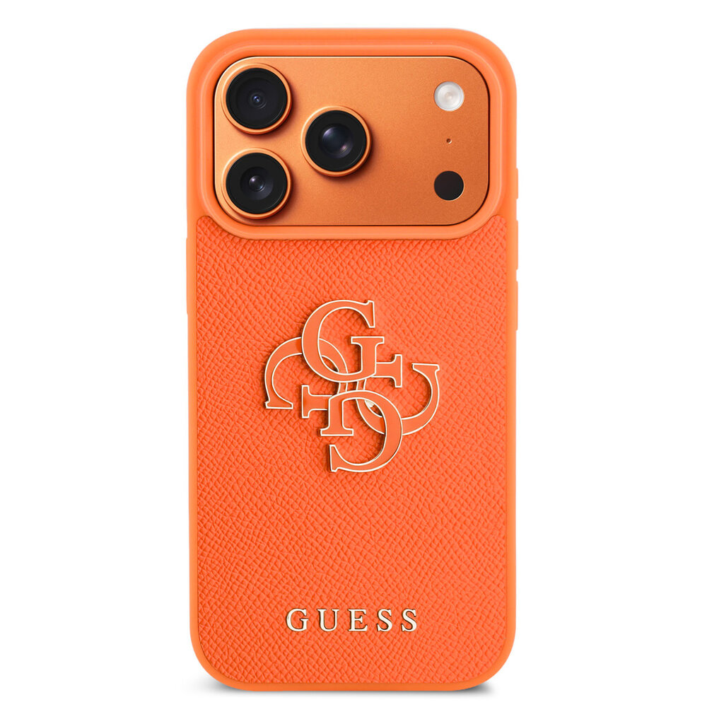 Guess Guess 17 Pro Max Back-Cover hul - MagSafe - Saffiano Leather - 4G Resin Logo - Orange Guess Guess 17 Pro Max Back-Cover hul - MagSafe - Saffiano Leather - 4G Resin Logo - Orange