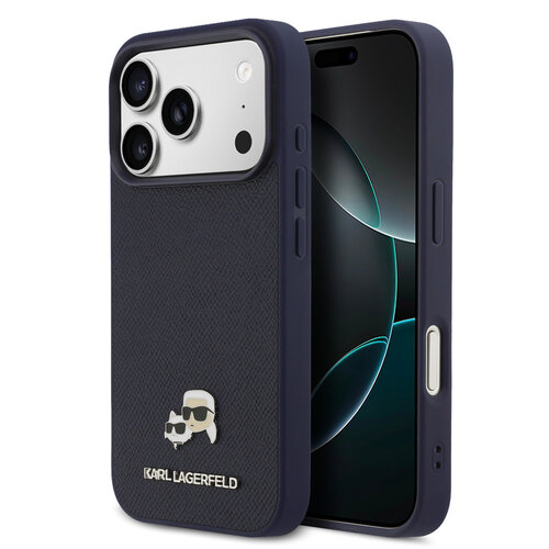 Karl Lagerfeld Karl Lagerfeld iPhone 17 Pro/iPhone 18 Pro Coque arrière MagSafe Cuir Saffiano Logo représentant les têtes de Karl & Choupette - Bleu marine