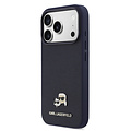 Karl Lagerfeld Karl Lagerfeld iPhone 17 Pro Max/iPhone 18 Pro Max Coque arrière MagSafe Cuir Saffiano Logo représentant les têtes de Karl & Choupette - Bleu marine