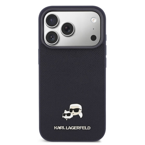 Karl Lagerfeld Karl Lagerfeld 17 Pro Backcover hoesje - MagSafe - Saffiano Leather - K&C Head Logo - Navy