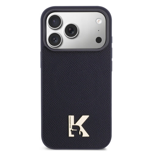 Karl Lagerfeld Karl Lagerfeld iPhone 17 Pro/iPhone 18 Pro Coque arrière MagSafe Cuir Saffiano Logo K & Karl métallique - Bleu marine