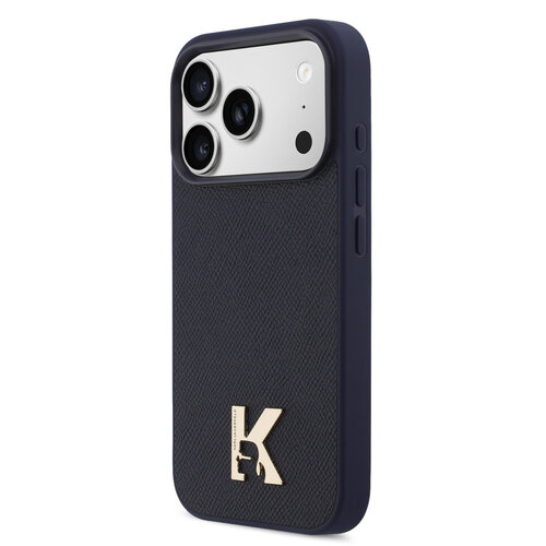 Karl Lagerfeld Karl Lagerfeld iPhone 17 Pro Max/iPhone 18 Pro Max Coque arrière MagSafe Cuir Saffiano Logo K & Karl métallique - Bleu marine