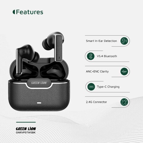 Green Lion Green Lion River Plus True Wireless Earbuds - Noir Green Lion Green Lion River Plus True Wireless Earbuds - Noir