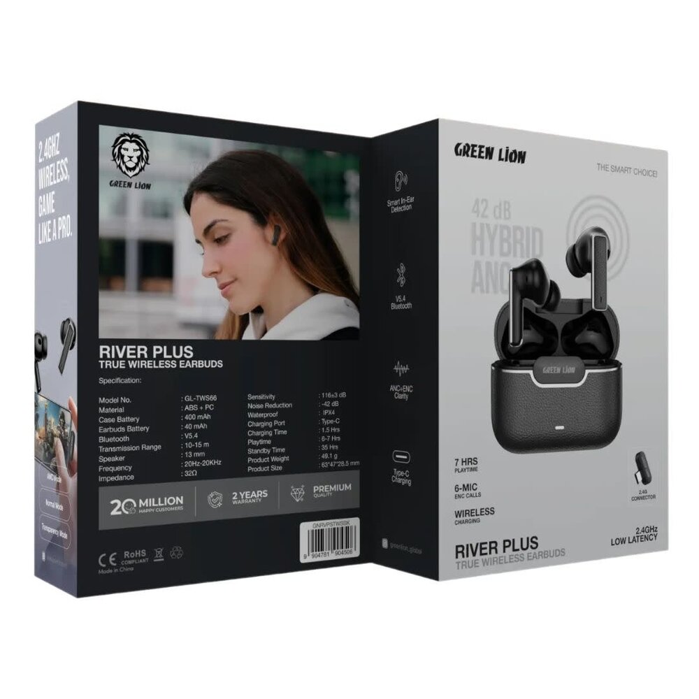 Green Lion Green Lion River Plus True Wireless Earbuds - Noir Green Lion Green Lion River Plus True Wireless Earbuds - Noir