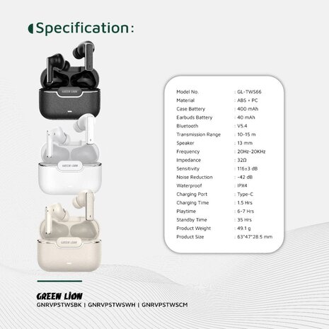 Green Lion Green Lion River Plus True Wireless Earbuds - Noir Green Lion Green Lion River Plus True Wireless Earbuds - Noir