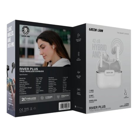Green Lion Green Lion River Plus True Wireless Earbuds - Blanc Green Lion Green Lion River Plus True Wireless Earbuds - Blanc