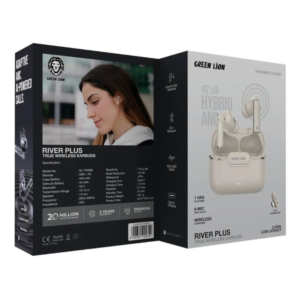 Green Lion Green Lion River Plus True Wireless Earbuds - Beige Green Lion Green Lion River Plus True Wireless Earbuds - Beige