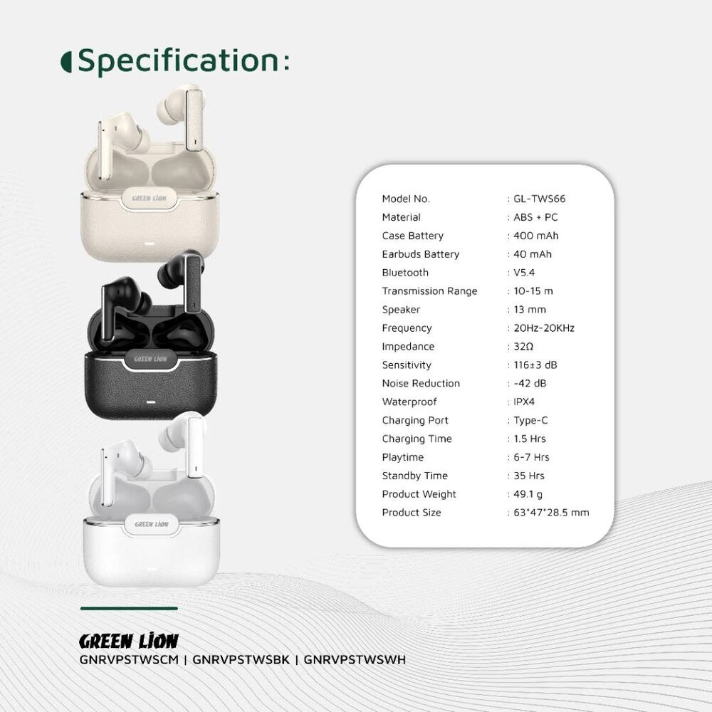 Green Lion Green Lion River Plus True Wireless Earbuds - Beige Green Lion Green Lion River Plus True Wireless Earbuds - Beige