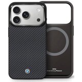 BMW BMW 17 Pro Back-Cover hul - MagSafe - Matte Carbon Fiber - Metal Propeller Logo - Schwarz