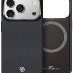 BMW 17 Pro Backcover hoesje - MagSafe - Matte Carbon Fiber - Metal Propeller Logo - Zwart