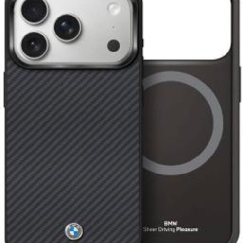 BMW BMW iPhone 17 Pro/iPhone 18 Pro Coque arrière MagSafe Fibre de carbone mate Logo hélice métallique - Noir