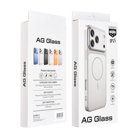 AG Matte Glass AG Matte Glass iPhone 15 Back cover case - Magsafe full protection cover - Silver