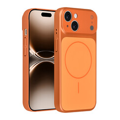AG Matte Glass iPhone 15 Backcover hoesje - Magsafe full protection cover - Oranje