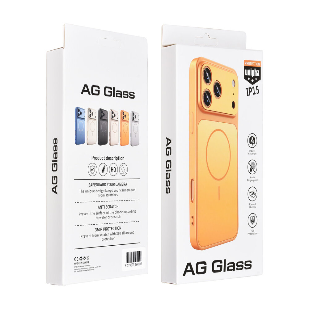 AG Matte Glass AG Matte Glass iPhone 15 Back cover case - Magsafe full protection cover - Orange