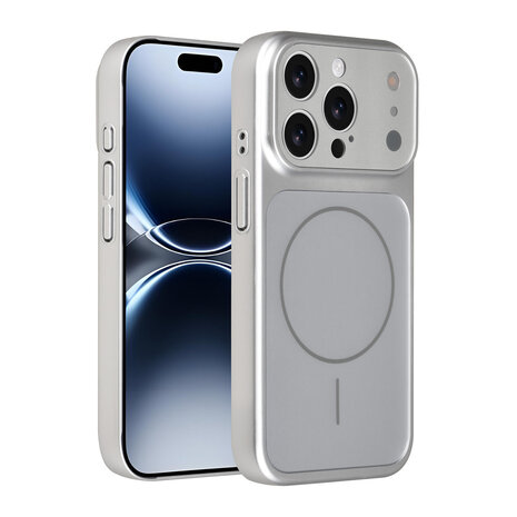 AG Matte Glass AG Matte Glass iPhone 15 Pro Backcover hoesje - Magsafe full protection cover - Zilver