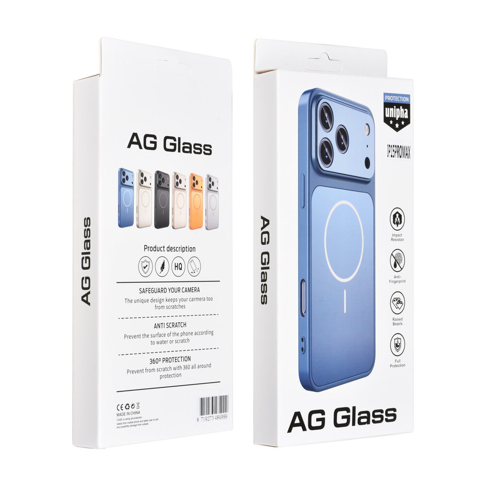 AG Matte Glass AG Matte Glass iPhone 15 Pro Max Back cover coque - Magsafe full protection cover - Bleu