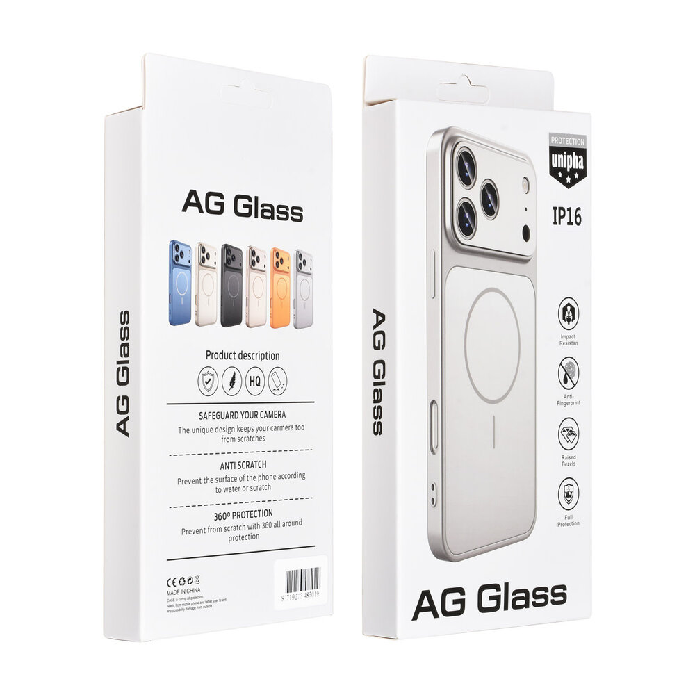 AG Matte Glass AG Matte Glass iPhone 16 Backcover hoesje - Magsafe full protection cover - Zilver AG Matte Glass AG Matte Glass iPhone 16 Backcover hoesje - Magsafe full protection cover - Zilver