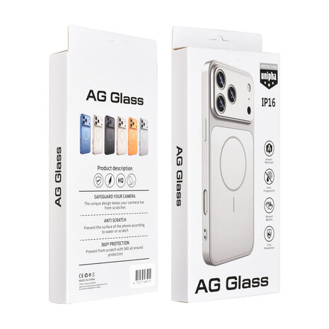 AG Matte Glass AG Matte Glass iPhone 16 Backcover hoesje - Magsafe full protection cover - Zilver AG Matte Glass AG Matte Glass iPhone 16 Backcover hoesje - Magsafe full protection cover - Zilver