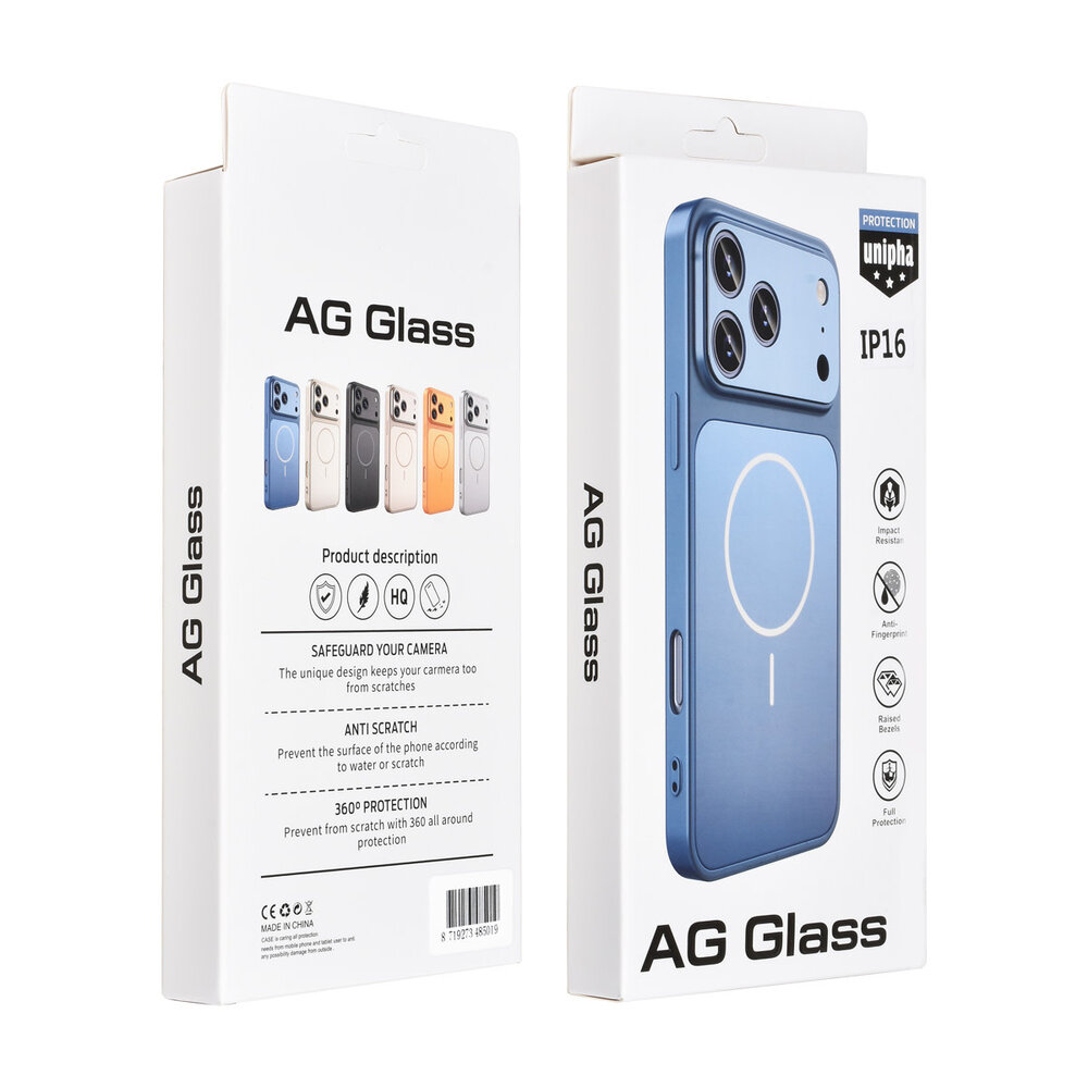 AG Matte Glass AG Matte Glass iPhone 16 Backcover hoesje - Magsafe full protection cover - Blauw