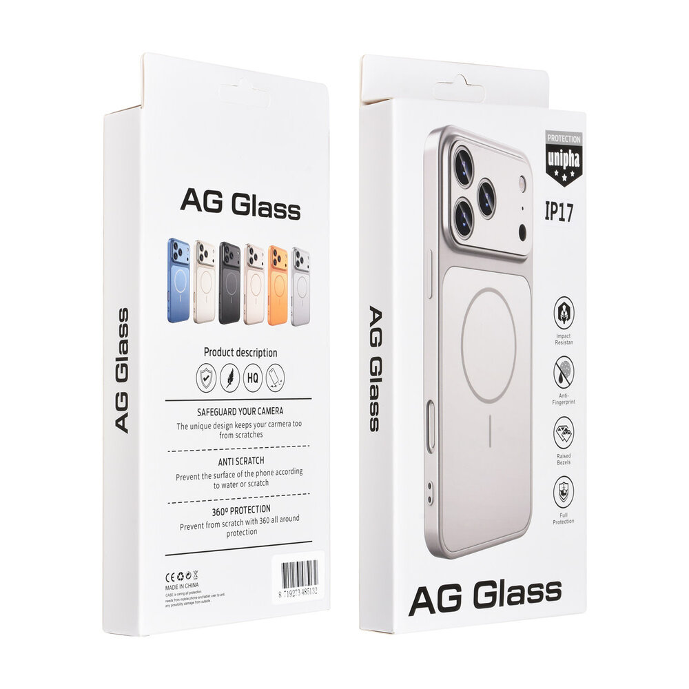 AG Matte Glass AG Matte Glass iPhone 17 Back cover case - Magsafe full protection cover - Silver