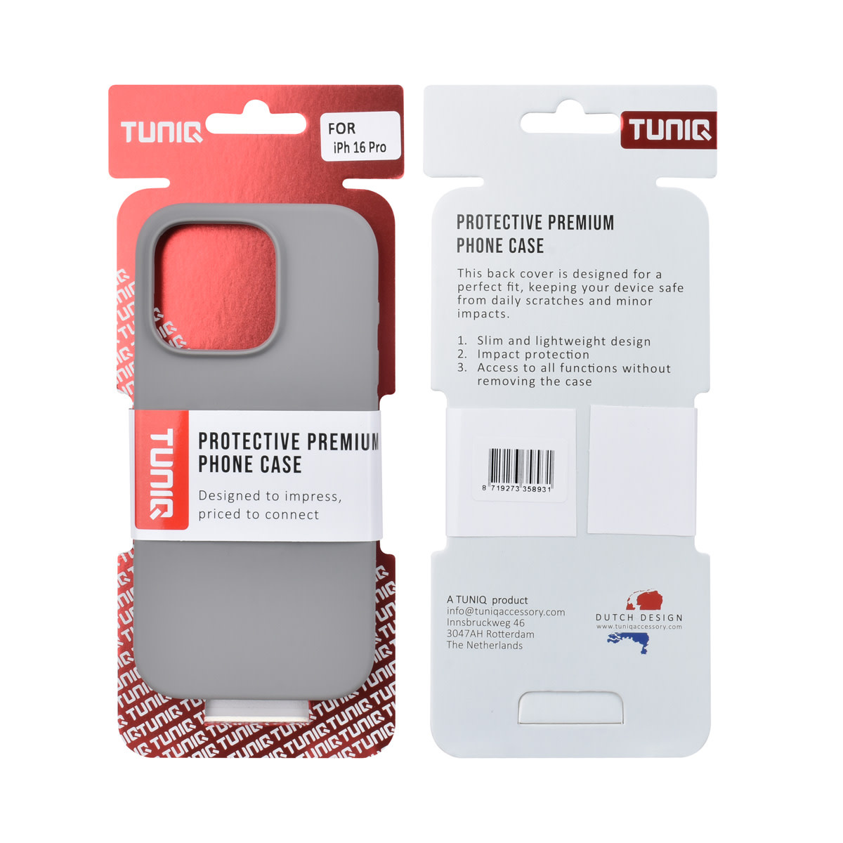 TUNIQ TUNIQ iPhone 16 Pro Backcover hoesje - Full Silicone - Grijs, foto 3 van 6