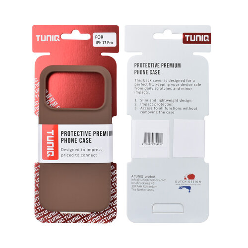 TUNIQ TUNIQ iPhone 17 Pro/iPhone 18 Pro Coque arrière Entièrement en silicone - Marron