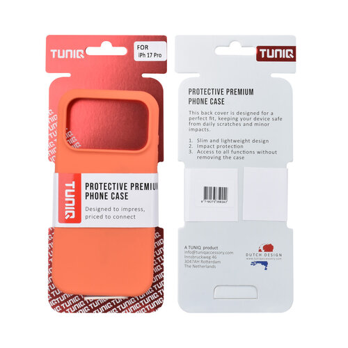TUNIQ TUNIQ iPhone 17 Pro/iPhone 18 Pro Coque arrière Entièrement en silicone - Orange
